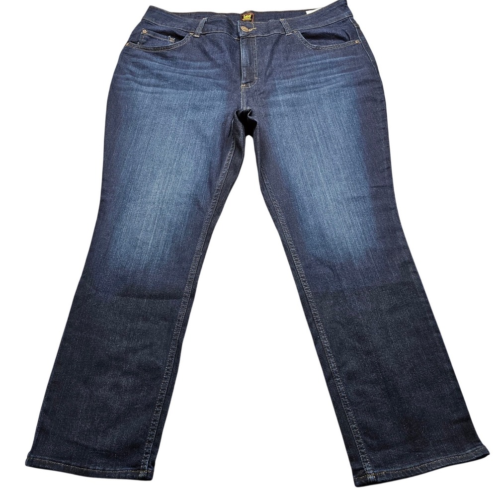 Lee Straight Mid‎ Rise Jeans Womens 20W Dark Wash Blue Denim Casual